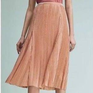 Anthropologie Metallic Pleated Midi Skirt Shimmery